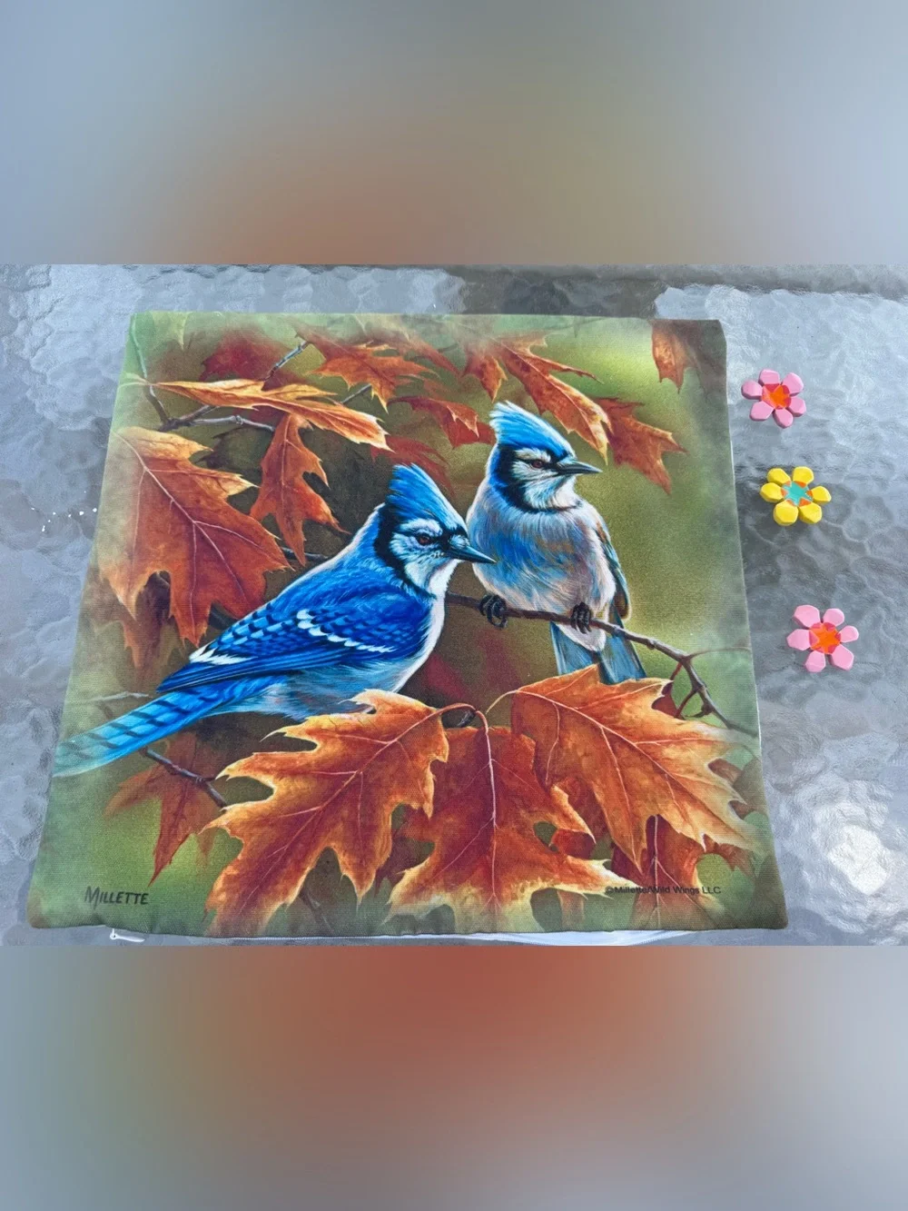 Danbury Mint Wild Wings Rosemary Millette Bird Pillow Covers Set 2 Canvas Art